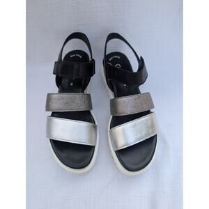 Gabor Women's Chunky Platform Sandals Sz 8.5 Silver Black Crossover Wedge